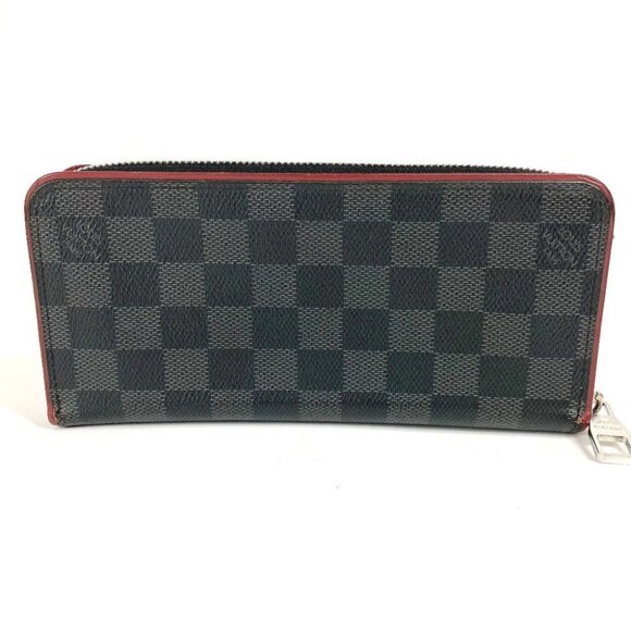 LOUIS VUITTON Damier Graphite Zippy Wallet Zip Around Wallet Black/Red - Picture 2 of 16